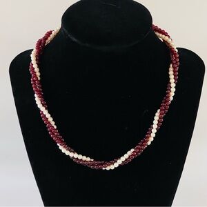Vintage Avon Opulent Torsade Simulated Garnet and Pearl Twist Necklace 16"